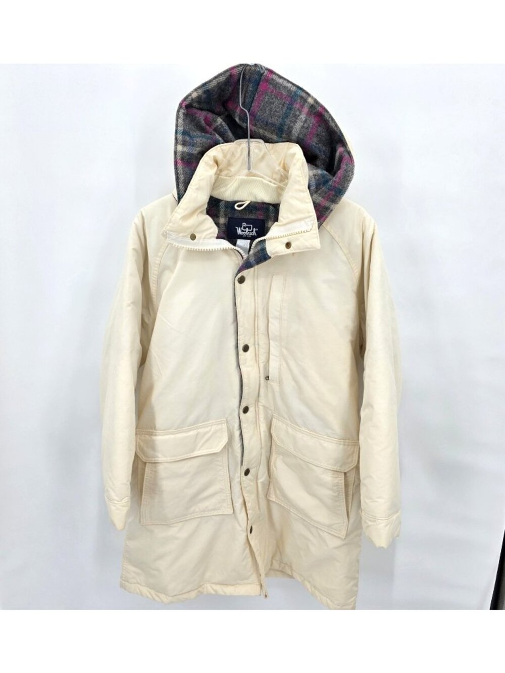 Vintage Woolrich Parka Coat Womens M Cream White Wool Lined Detachable Hood USA